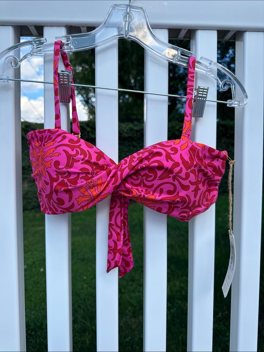 Phax Twist-Front Molded Bandeau Bikini Top in Hot Pink Floral removable straps